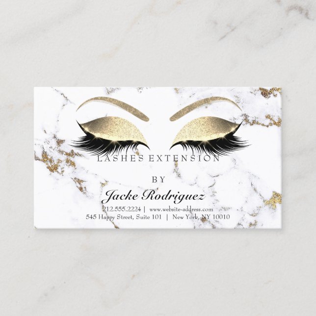 Aftercare Instructions Lashes Marble Golden Eyes Business Card (Front)