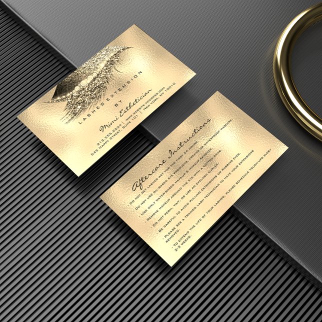 Aftercare Instructions Lashes Metallic Gold Lux Business Card (Aftercare Instructions Lashes Metallic Gold Lux Business Card)