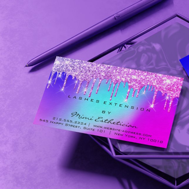 Aftercare Instructions Lashes Pink Drips Holograph Business Card (Aftercare Instructions Lashes Pink Drips Holograph Business Card)