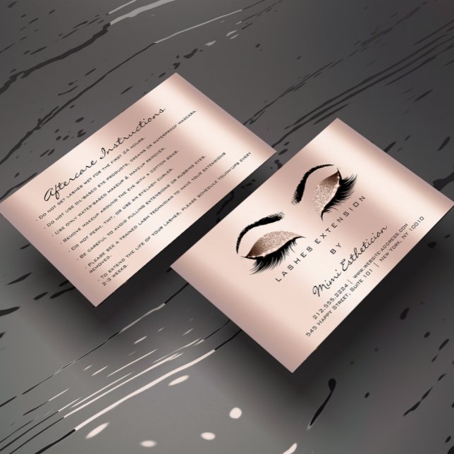 Aftercare Instructions Lashes Rose Gold Business Card (Aftercare Instructions Lashes Rose Gold Business Card)