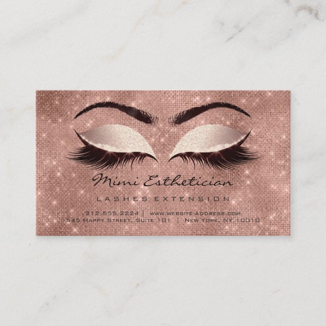 Aftercare Instructions Lashes Spark Glitter Blush Business Card (Front)