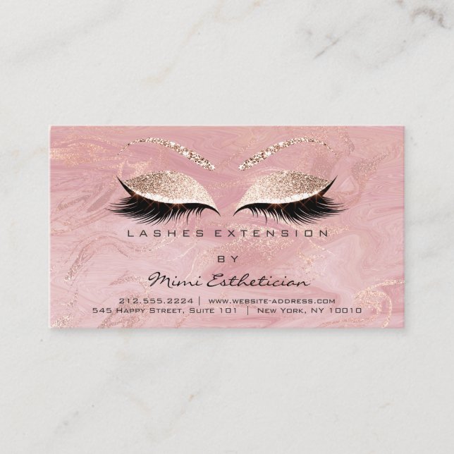Aftercare Instructions Lashes Studio Pink Marble Business Card (Front)