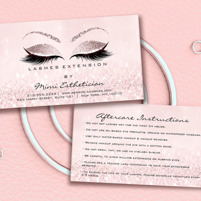 Aftercare Instructions Lashes Studio Pink Small Business Card (Creator Uploaded)
