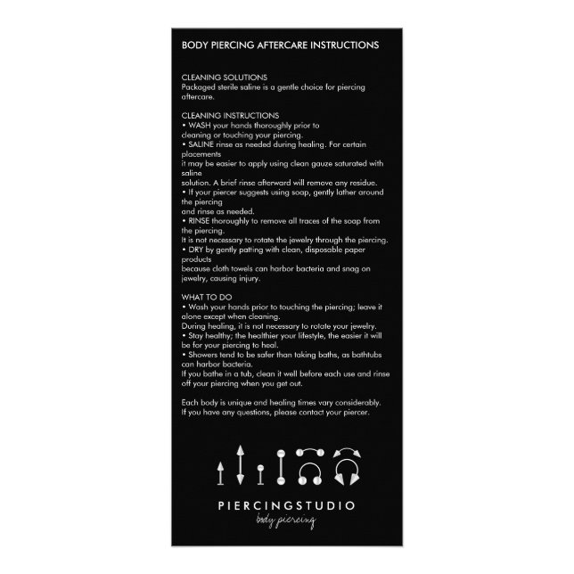 Aftercare Instructions Piercing Modern Rack Card (Front)