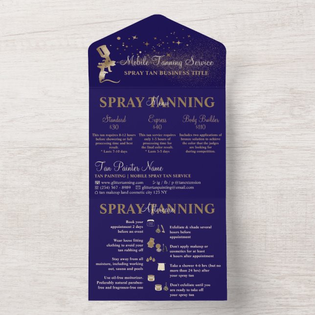 Aftercare Instructions Spray Tan Flyer navy All In One Invitation (Inside)