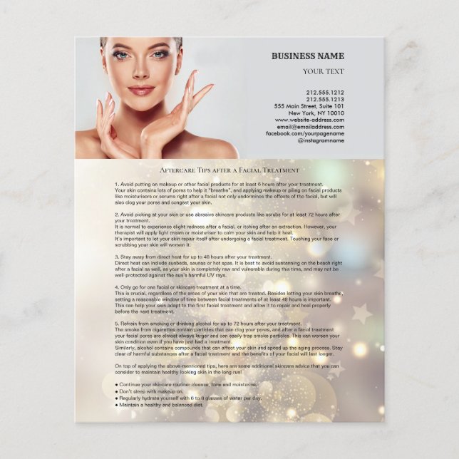 Aftercare Tips after a Facial Treatment 4.5"x5.6" Flyer (Front)