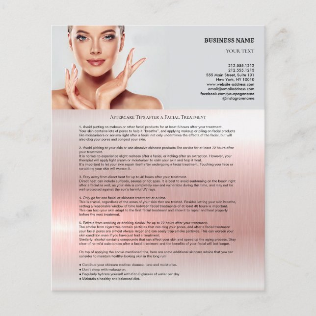 Aftercare Tips after a Facial Treatment 4.5"x5.6" Flyer (Front)