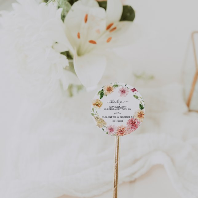 Afterglow Floral Garden | Wedding Favour Classic Round Sticker (Creator Uploaded)