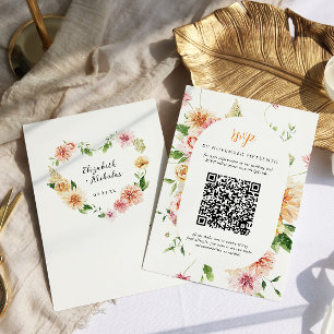 Afterglow Garden Floral Heart QR Code Wedding RSVP Card