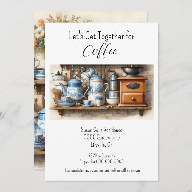 Afternoon Coffee Get Together  Invitation (Front/Back)