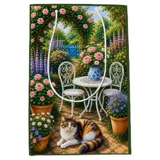Afternoon in the garden ,cat medium gift bag