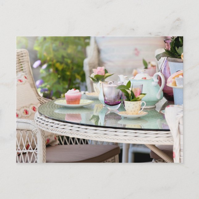 Afternoon tea and cakes in the garden postcard (Front)