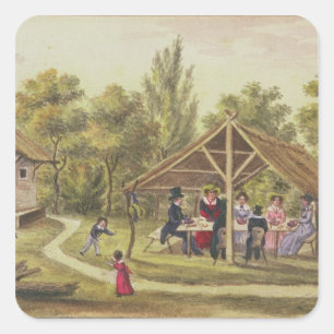 Afternoon tea at a tavern from the journal of square sticker