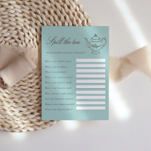 Afternoon Tea Blue Bridal Shower Party Game Enclosure Card