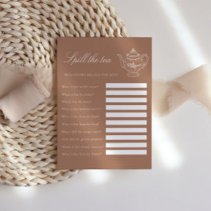 Afternoon Tea Brown Bridal Shower Party Game Enclosure Card