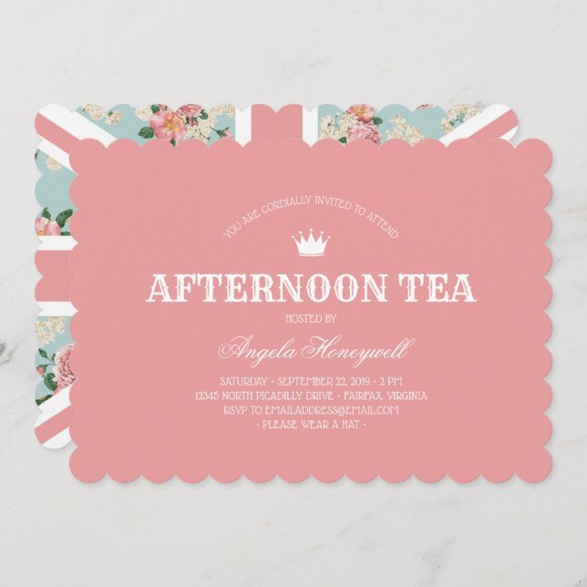 Afternoon Tea English Roses UK Flag 2 Invitation (Front/Back)