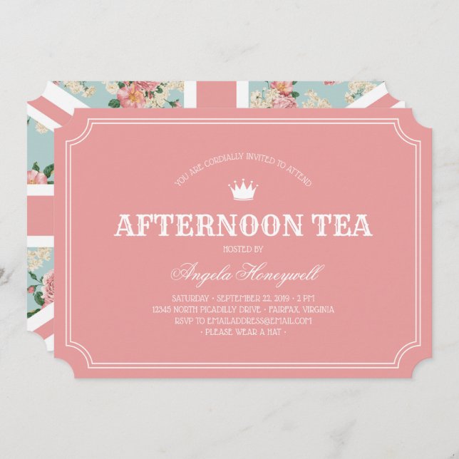 Afternoon Tea English Roses UK Flag Invitation (Front/Back)