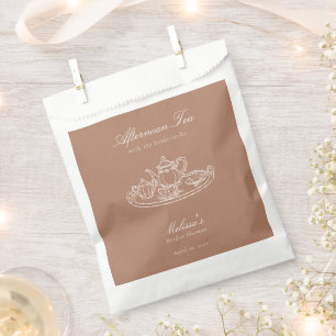 Afternoon Tea Hand-drawn Brown Bridal Shower Favour Bag