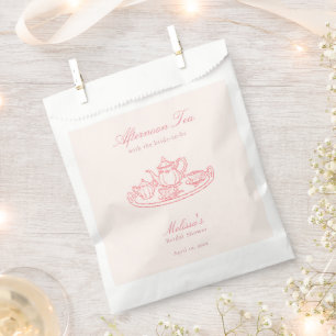 Afternoon Tea Hand-drawn Pink Bridal Shower Favour Bag