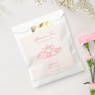 Afternoon Tea Hand-drawn Pink Bridal Shower Favour Bag