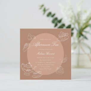 Afternoon Tea Hand-drawn Pink Bridal Shower Invitation
