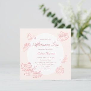 Afternoon Tea Hand-drawn Pink Bridal Shower Invitation
