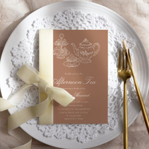 Afternoon Tea Hand-drawn Pink Bridal Shower Invitation