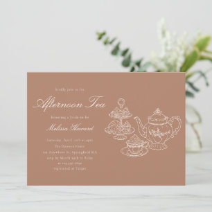 Afternoon Tea Hand-drawn Pink Bridal Shower Invitation