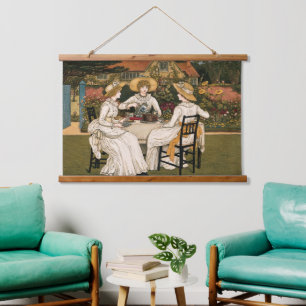 Afternoon Tea in Garden, Tea,Cake,& Friendship Art Hanging Tapestry
