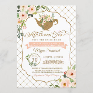 Afternoon Tea Luxury Blush Floral Bridal Shower Invitation