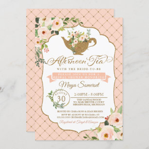 Afternoon Tea Luxury Blush Floral Bridal Shower Invitation