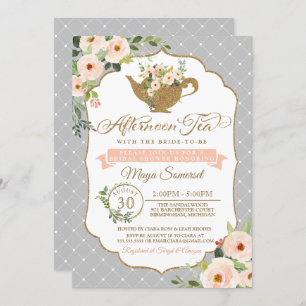 Afternoon Tea Luxury Blush Floral Bridal Shower Invitation