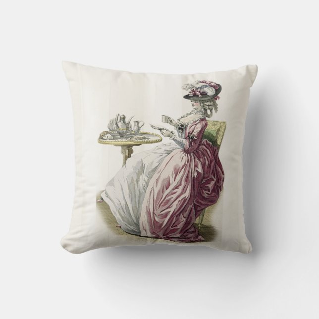 Afternoon tea! (on dove grey stripes) cushion (Front)