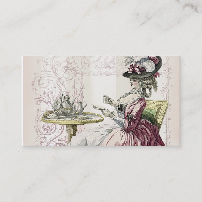 Afternoon Tea, pale dove grey stripes Business Card (Front)