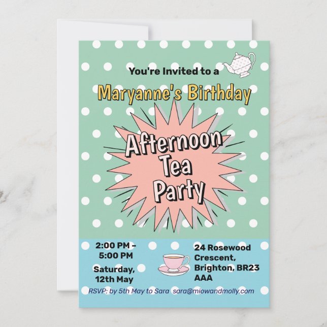 Afternoon tea party fifties style retro vibes invitation (Front)