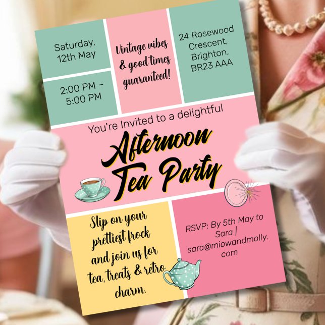 Afternoon tea party fifties style retro vibes invitation (Creator Uploaded)