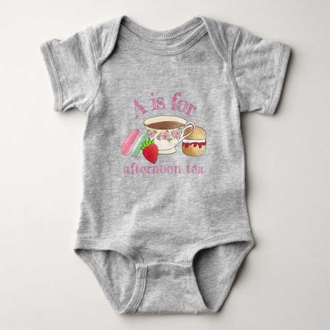 Afternoon Tea Party Macarons Teacup Cream Scone Baby Bodysuit (Front)