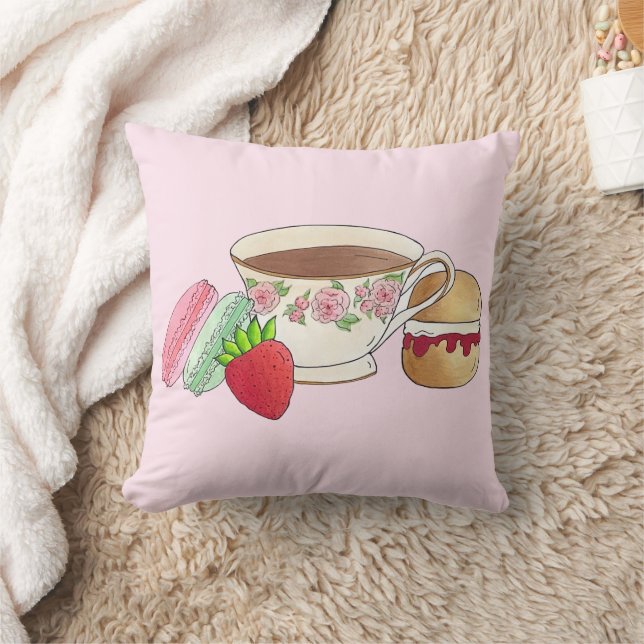 Afternoon Tea Party Macarons Teacup Cream Scone Cushion (Blanket)