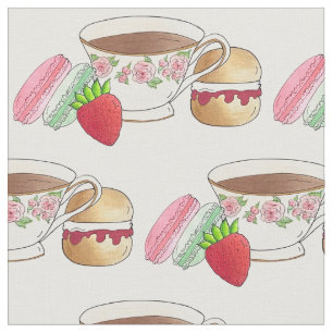 Afternoon Tea Party Macarons Teacup Cream Scone Fabric