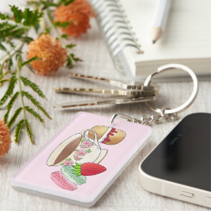 Afternoon Tea Party Macarons Teacup Cream Scone Key Ring
