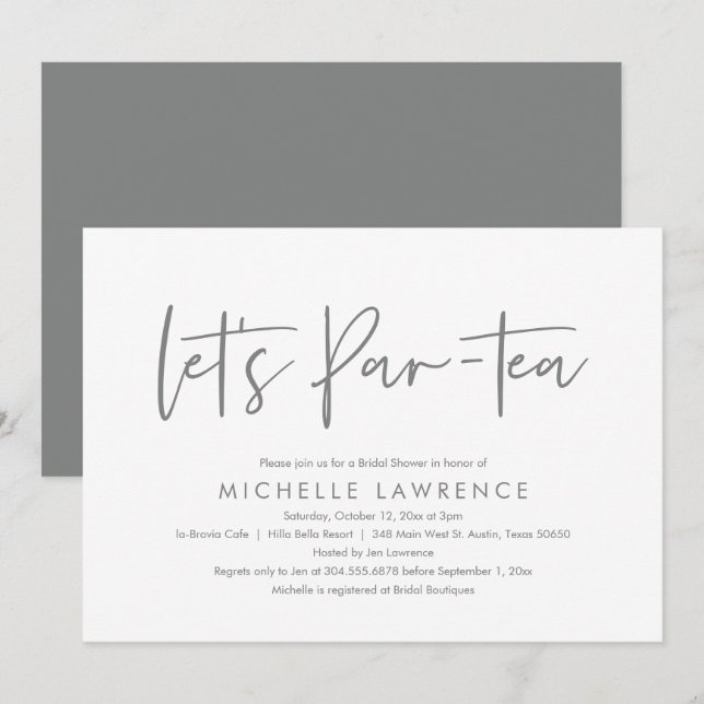 Afternoon Tea Party, Modern Casual Bridal Shower Invitation (Front/Back)