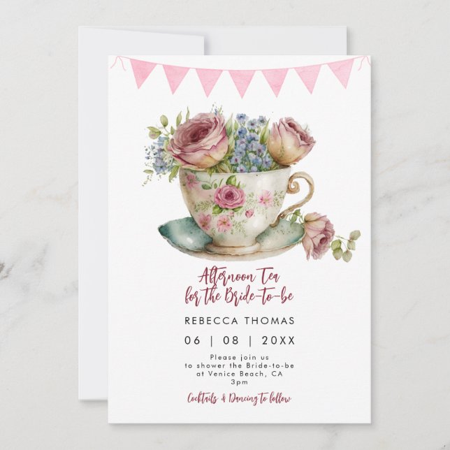 afternoon tea roses bridal shower invitation (Front)