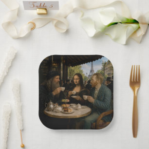 Afternoon Tea with Friends in Paris Paper Plate