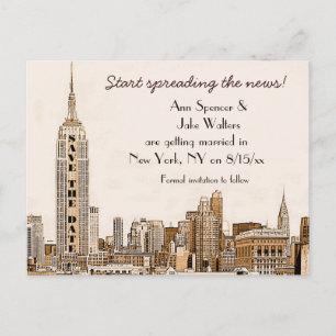 AG - NYC Skyline Etched 01 Save the Date Announcement Postcard