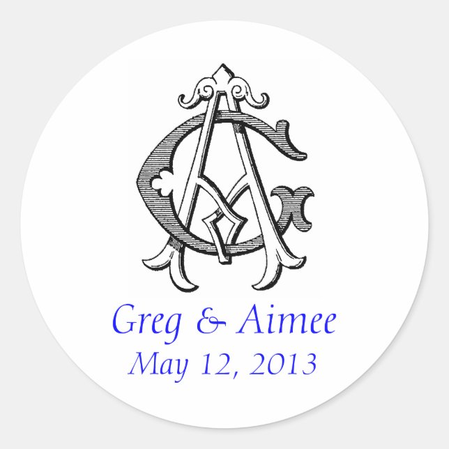 AG Vintage Monogram Wedding Sticker (Front)