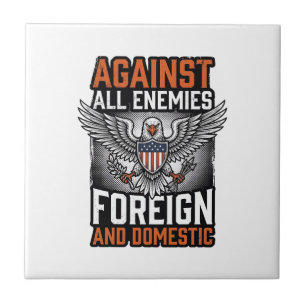 Against All Enemies Patriotic Eagle Shirt Design_1 Ceramic Tile