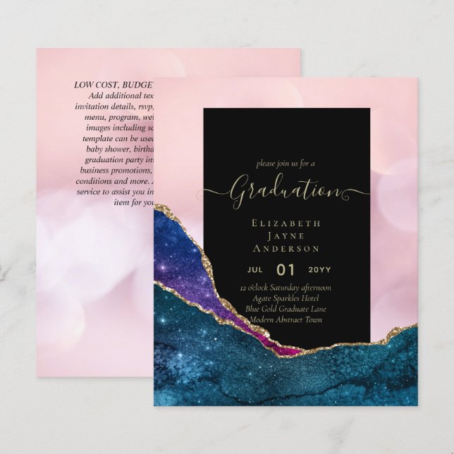 Agaite Glitter GRADUATION Party Invites Glam CHIC (Front/Back)