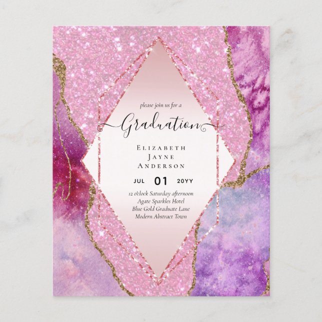 Agaite Glitter GRADUATION Party Invites Glam CHIC Flyer (Front)