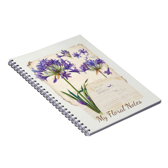 Agapanthus flower Ephemera Collage Art Notebook (Right Side)
