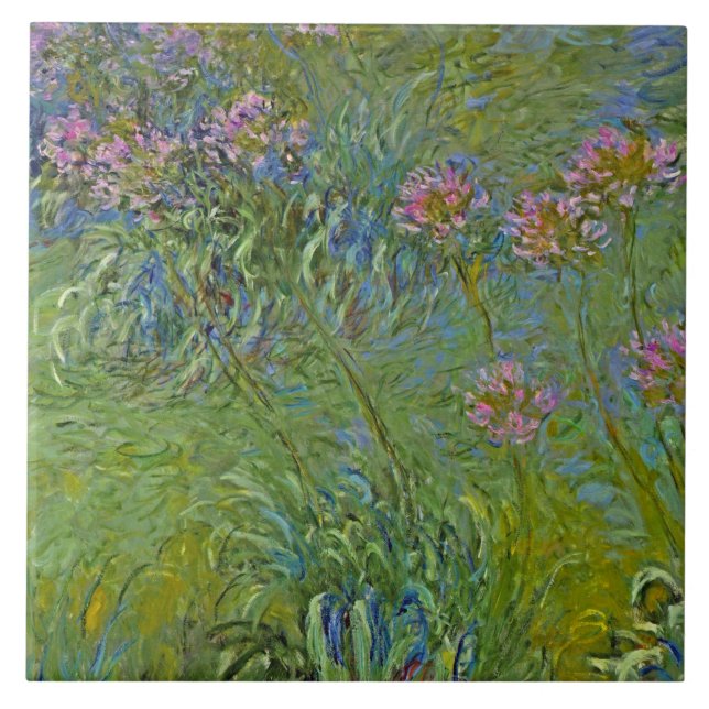 Agapanthus Flowers (by Claude Monet) Ceramic Tile (Front)